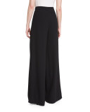 Satin-Back Crepe Wide-Leg Pants, Caviar