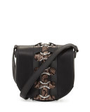 Lia Mini Ring Leather Saddle Bag, Black