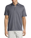 Horizontal-Herringbone Short-Sleeve Polo Shirt, Blue