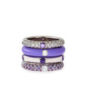 18K White Gold & Diamond Ring with One Purple Sapphire, Size 6.75