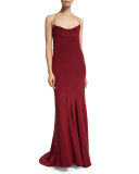 Sleeveless Silk Chemise Open-Back Gown, Crimson
