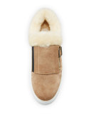 Shearling Zip Low-Top Sneaker, Tobacco