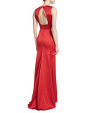 Sleeveless Plunging-Neck Gown