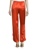 Satin Drawstring Pajama Pants, Flame