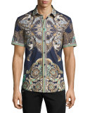 Baroque Short-Sleeve Sport Shirt, Navy