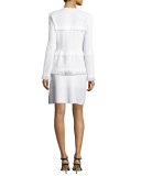 Illusion Grid Knit A-Line Skirt, White