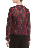 Floral Leather & Mesh Moto Jacket, Bordeaux/Red