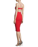 Sleeveless Cutout Stretch Crepe Cocktail Dress, Apple Red