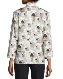 Doggie-Print Cashmere Army-Style Jacket, White