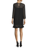 Agatha Laser-Cut Crepe Shift Dress, Caviar