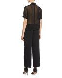 Short-Sleeve Collared Jumpsuit, Black