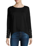 Robyn Leather-Trim Lace-Up Top, Black