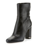 Dolores Ruched Leather Bootie, Black
