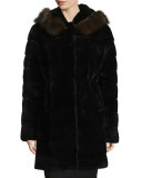Hooded Mink & Sable Fur Parka, Black