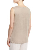 Scoop-Neck Long Linen Tank, Natural, Petite