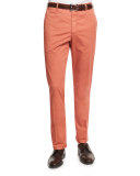 Parker Cotton-Stretch Flat-Front Trousers, Red