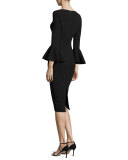 Bell-Cuff Bateau-Neck Sheath Dress, Black