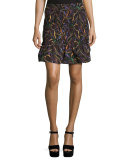 Maggie Floral-Print Pintuck Skirt, Plum Botany