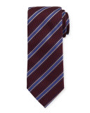 Woven Twill Stripe Silk Tie, Burgundy/Blue