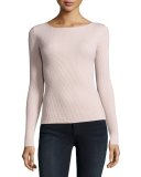 Fay Long-Sleeve Ribbed Tie-Back Top, Pale Pink