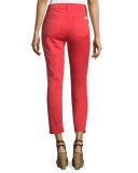 Mid-Rise Sateen Skinny Cropped Jeans, Coral
