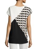 Charlize Short-Sleeve Divided Dots Combo Blouse, Multi