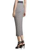 Ribbed Drawstring Midi Skirt, Heather Gray