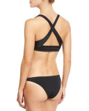 Italian Solid Cross-Back Swim Top, Black