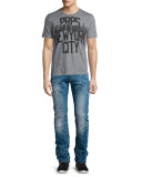 Demon Paint-Splatter Faded Denim Jeans, Medium Blue