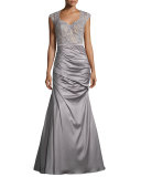 Cap-Sleeve Lace & Satin Mermaid Dress