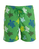 Moorea Turtle-Print Swim Trunks, Green