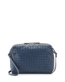 Intrecciato Small Zip Crossbody Bag, Cobalt Blue