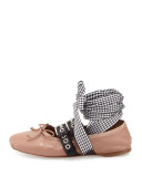 Belted Leather Ankle-Wrap Ballerina Flat, Cameo/Nero