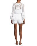 Genie Belted Lace Romper, Pure White