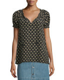 Masha Camel-Print Silk Top, Caviar