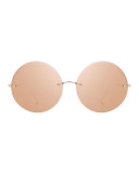 Rimless Round Mirrored Sunglasses, Rose Gold