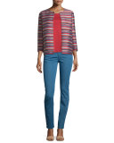 Alejandra Bracelet-Sleeve Striped Jacket, Red Rock/Multi