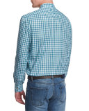Check Long-Sleeve Sport Shirt, Green/Blue