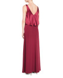 Sleeveless Satin-Popover Crepe Gown, Oxblood