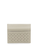 Intrecciato Leather Card Case, Gray
