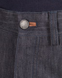 Stretch Denim Jeans with Leather Detail, Indigo