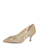 Decollete Crystal Lace 50mm Pump, Gold