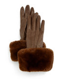 Napa Leather Gloves w/Fur Cuffs, Tortora