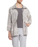 3/4-Sleeve Striped Coat, Seashell/Clay