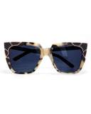 Charlie and the Angels Flat-Top Cat-Eye Sunglasses, White/Black