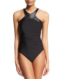 Bonnie Faux-Leather-Trim One-Piece Swimsuit