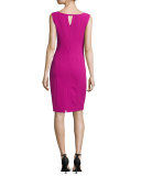 Sleeveless Split V-Neck Sheath Dress, Fuchsia 