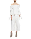 Agathe Stretch Poplin Wrap Culottes, Ivory