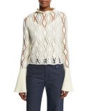 Bell-Sleeve Crochet Top, Winter White