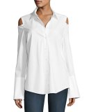 Carlotta Cold-Shoulder Button-Front Blouse, White